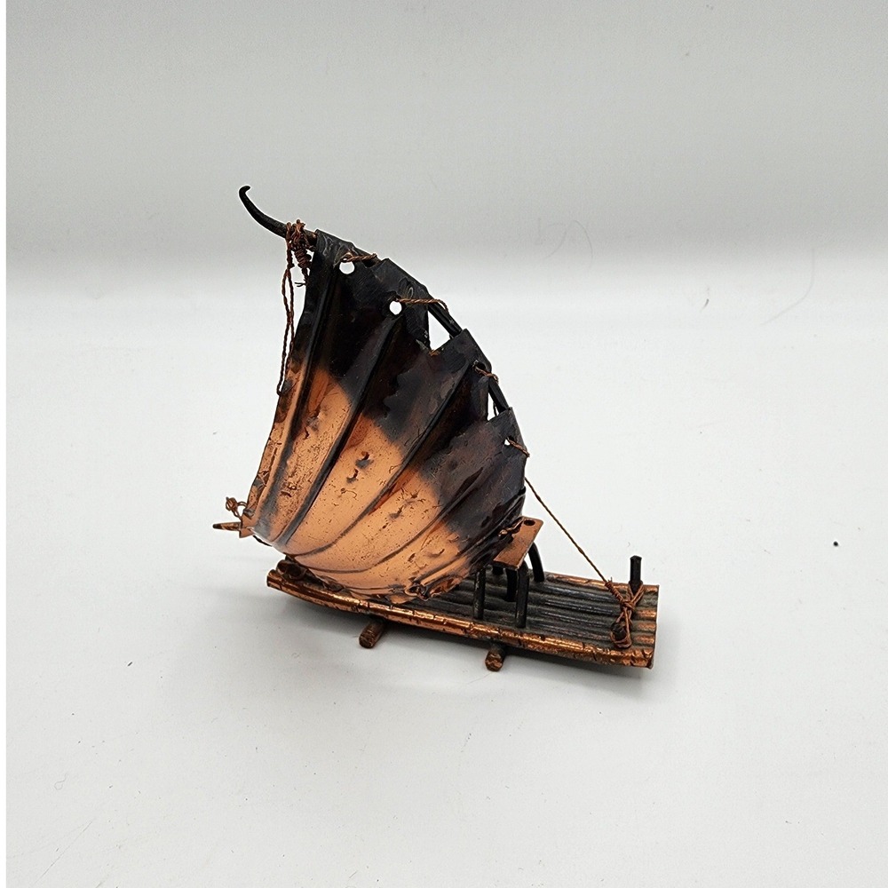 Vintage Copper Metal Sailboat Sculpture Junk Boat Nautical Decor